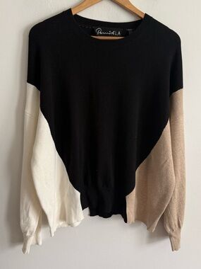 Parrish LA Colorblock Sweater XL Black Beige Cream Lightweight Knit